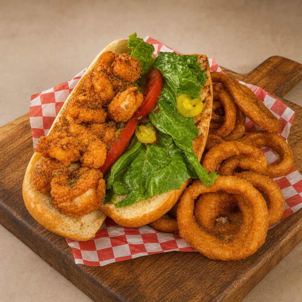 Fried shrimp po'boy basket.