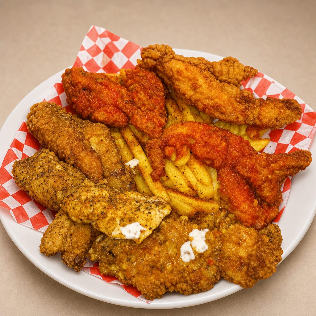 Lake shore drive chicken sampler platter.