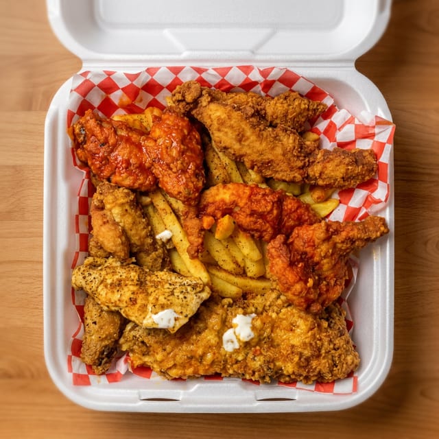 Lake shore drive chicken sampler platter.